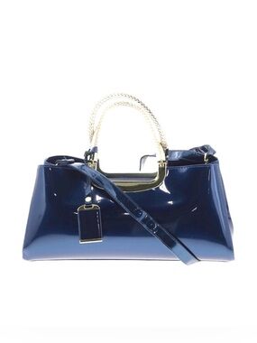 NAVY BLUE BAG ~ Classic Navy Blue Patent Sheen Handbag w/Gold Rope Handles